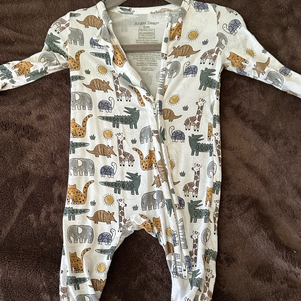 Angel Dear Safari Animal Print Footie - White, Gray, Green, Brown